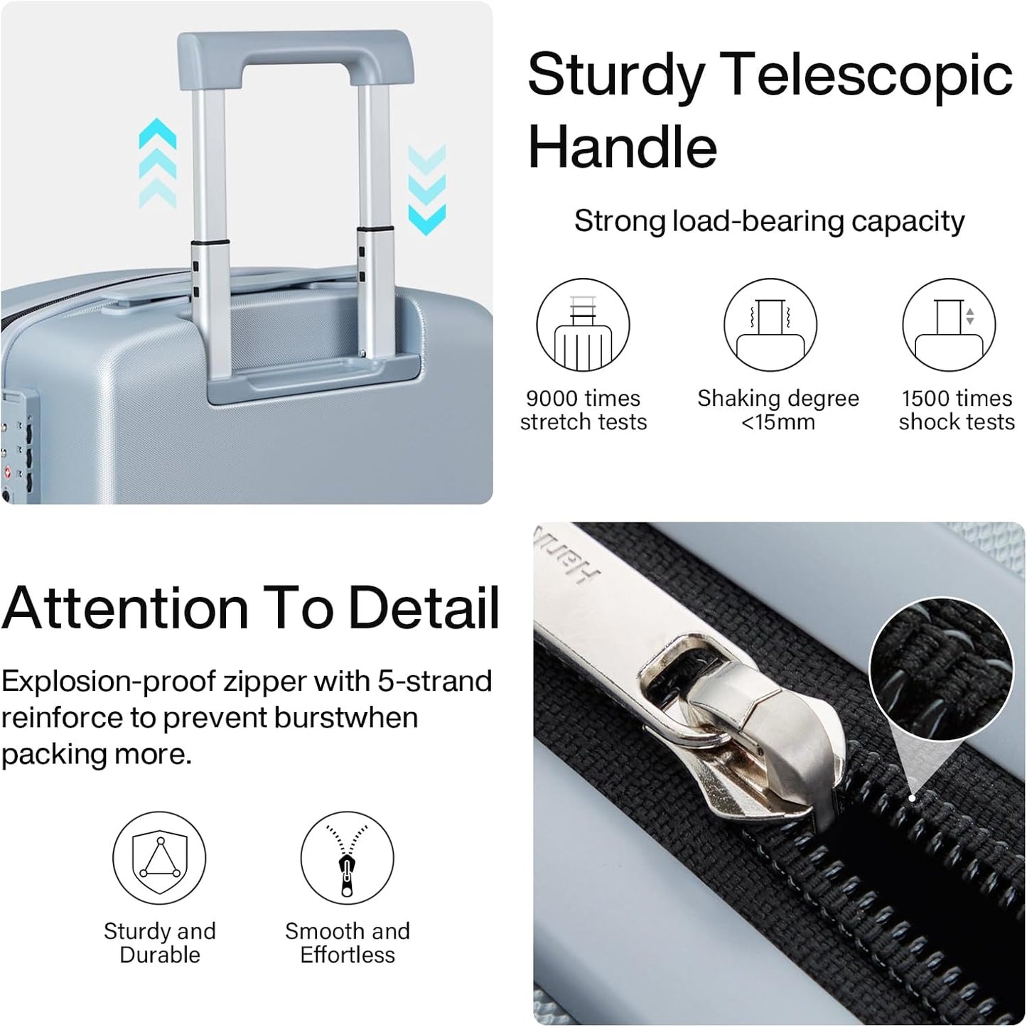 Hanke Hard Shell Luggage Sets 3 Pieces, Carry On and Checked Luggage Sets with Spinner Wheels, Durable PC Hardside Rolling Suitcase for Travel (20/24/28 Inch, Grey)