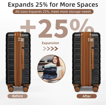 LARVENDER Luggage Sets 5 Piece Hardside Expandable Suitcase with Wheels Lock,Hardside Lightweight Rolling Suitcase for Women and Men,Black