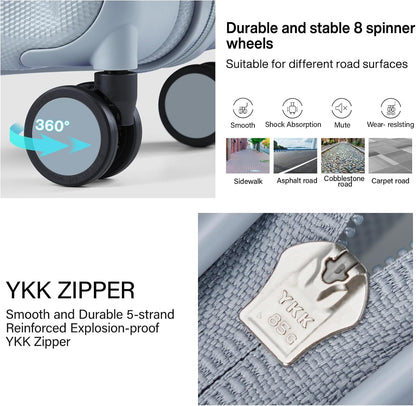 Hanke 16 inch Underseat Carry on Suitcases with Wheels,Lightweight Hard Shell Carry on Luggage with Wheels for Weekender,Travel Approved Small Suitcase,Travel Luggage for Womem Men,Gray.