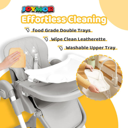 JOYMOR Foldable Baby High Chair, 4 in 1 Convertible Highchair for Eating, Height Adjustble and Multiple Recline, Compact Foldable Design for Easy Storage (Gray)