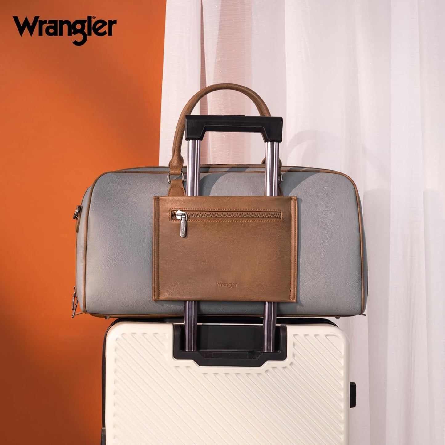 Wrangler Travel Duffel Bag Large Weekender Bag for Women Designer Carry on Overnight Bag for Trips Leather Luggage Bag Jean WG185-5110JN