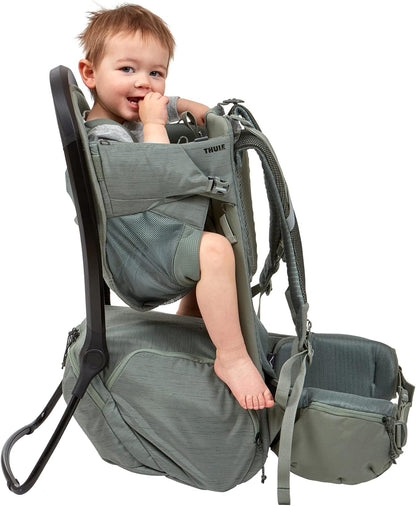 Thule Sapling Child Carrier Backpack - Machine Washable Seat - Self-Standing Frame - Adjustable padded straps for parents - Ergonomic seat with under-leg support for child - UPF 50 Sunshade