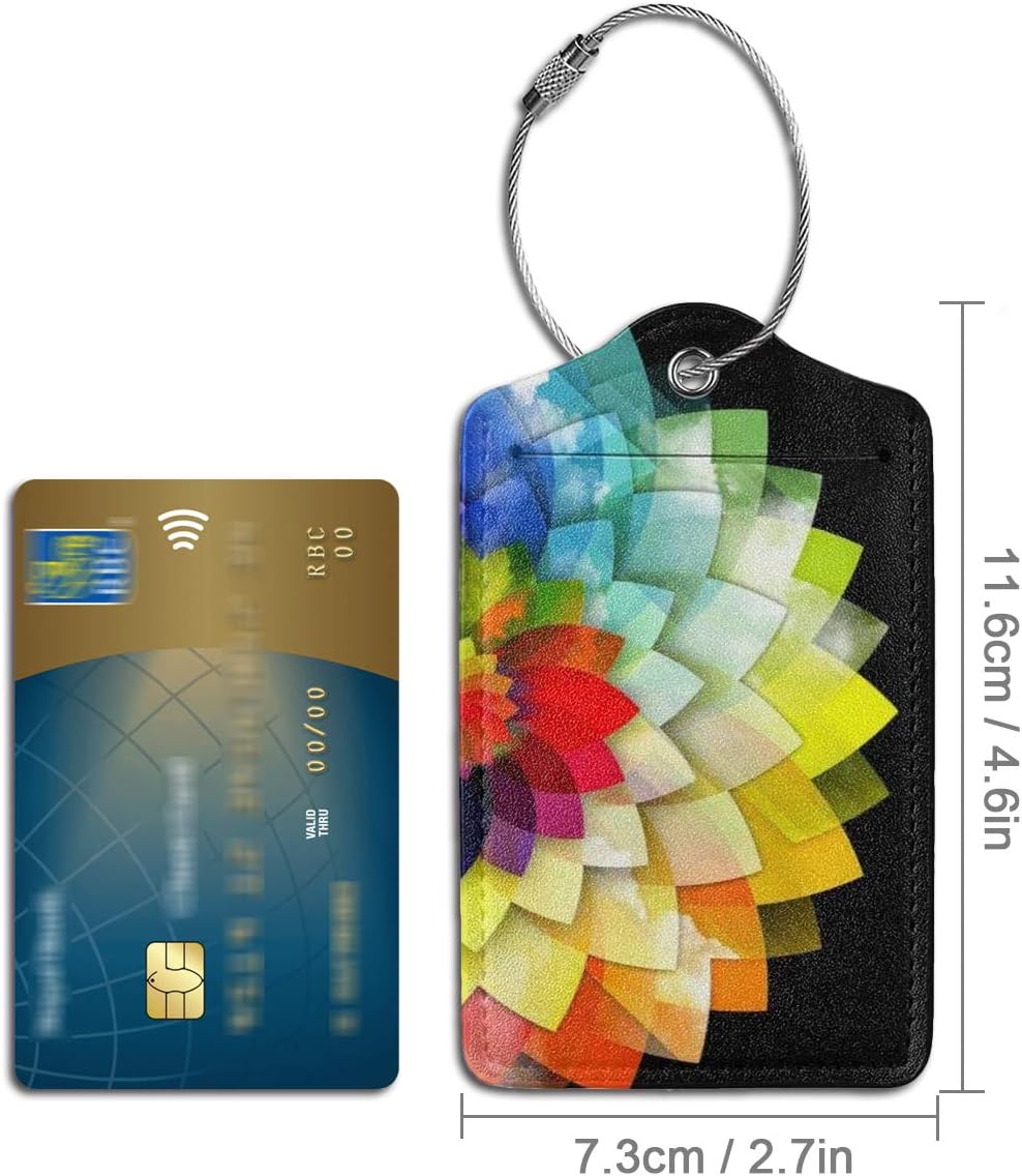 2 Pack Luggage Tag for Suitcase, Cute Unique Leather Suitcase Tags Identifiers with Privacy Name Address Labels & Durable Steel Loop for Women Men Travel