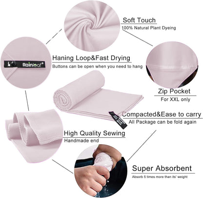 Rainleaf Microfiber Towel Perfect Travel & Gym & Camping Towel. Quick Dry - Super Absorbent - Ultra Compact - Lightweight. Suitable for Trip, Beach, Shower, Backpacking, Pool