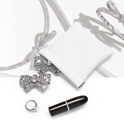 PU Leather Jewelry Travel Bag Leather Jewelry Pouch Christmas,Wedding Party Favor Gift Bag (L, White)