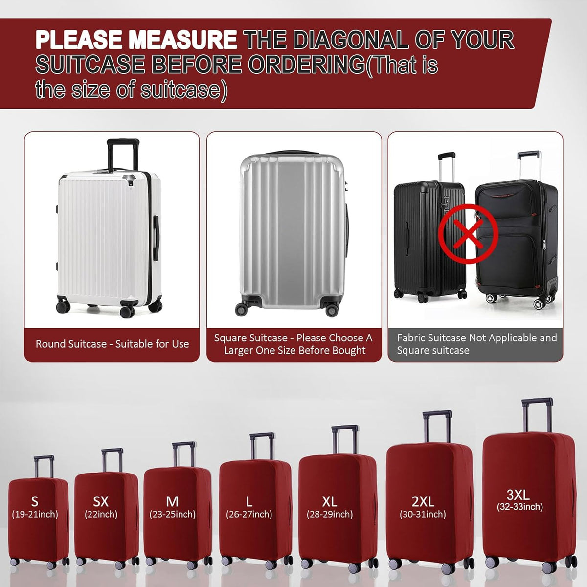 Travel Luggage Cover Suitcase Protector Scratch-Resistant Fit 19-31 Inch Suitcase, Not Included Suitcase (Claret, SX(22-23 inch))