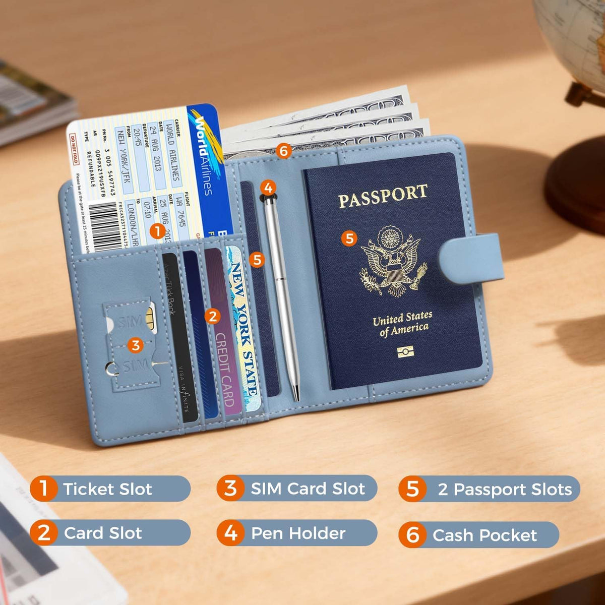Melsbrinna Premium Leather Passport Holder Covers Case, Waterproof Rfid Blocking Travel Wallet Passport Holder with Pen Holder, Cute Passport Book for Women/Men