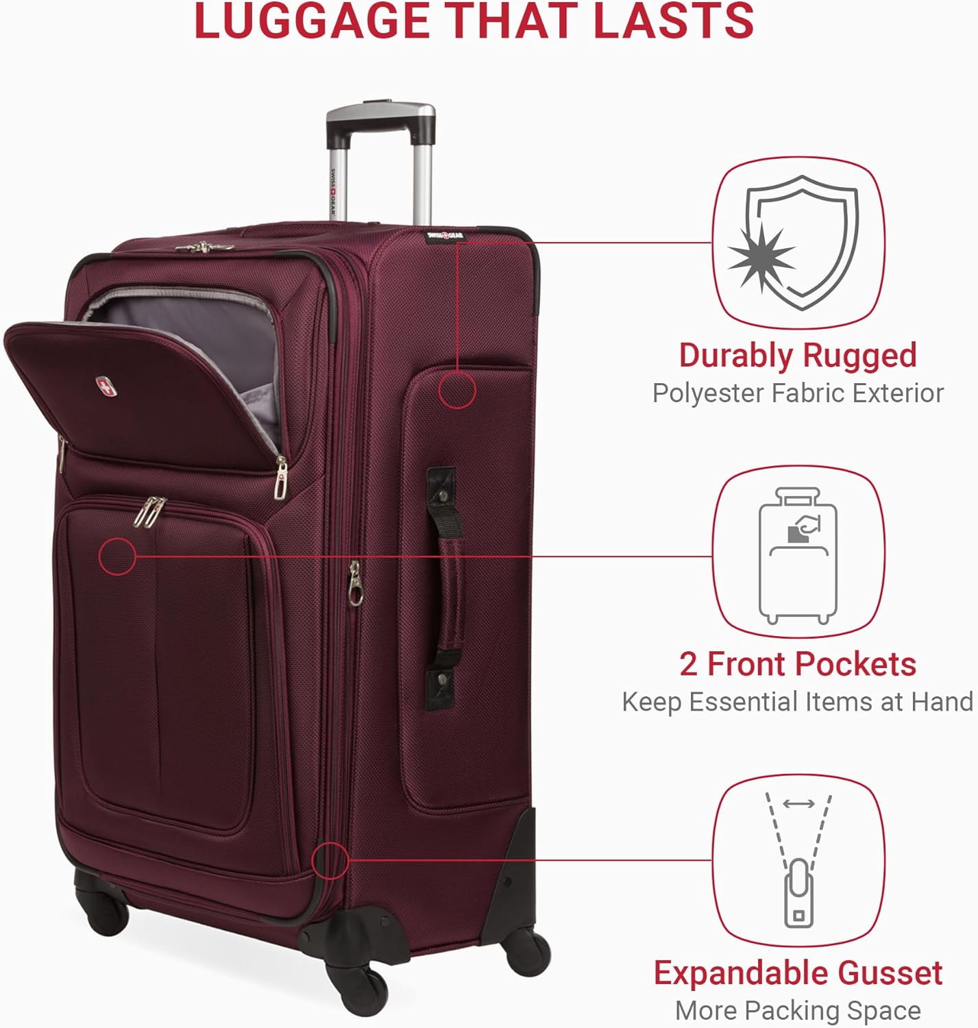 SwissGear Sion Softside Expandable Luggage, Merlot, 3-Piece Set (21/25/29)