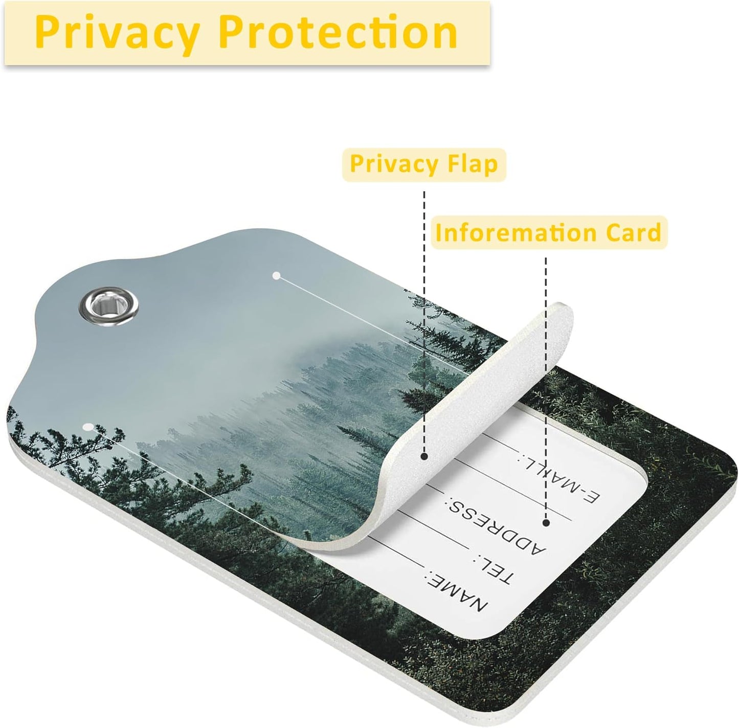 2 Pack Misty Forest Luggage Tag for Suitcases Misty Valley and Dark Forest PU Leather Bag Travel Suitcase ID Identifier Baggage Tags for Women Men Travel