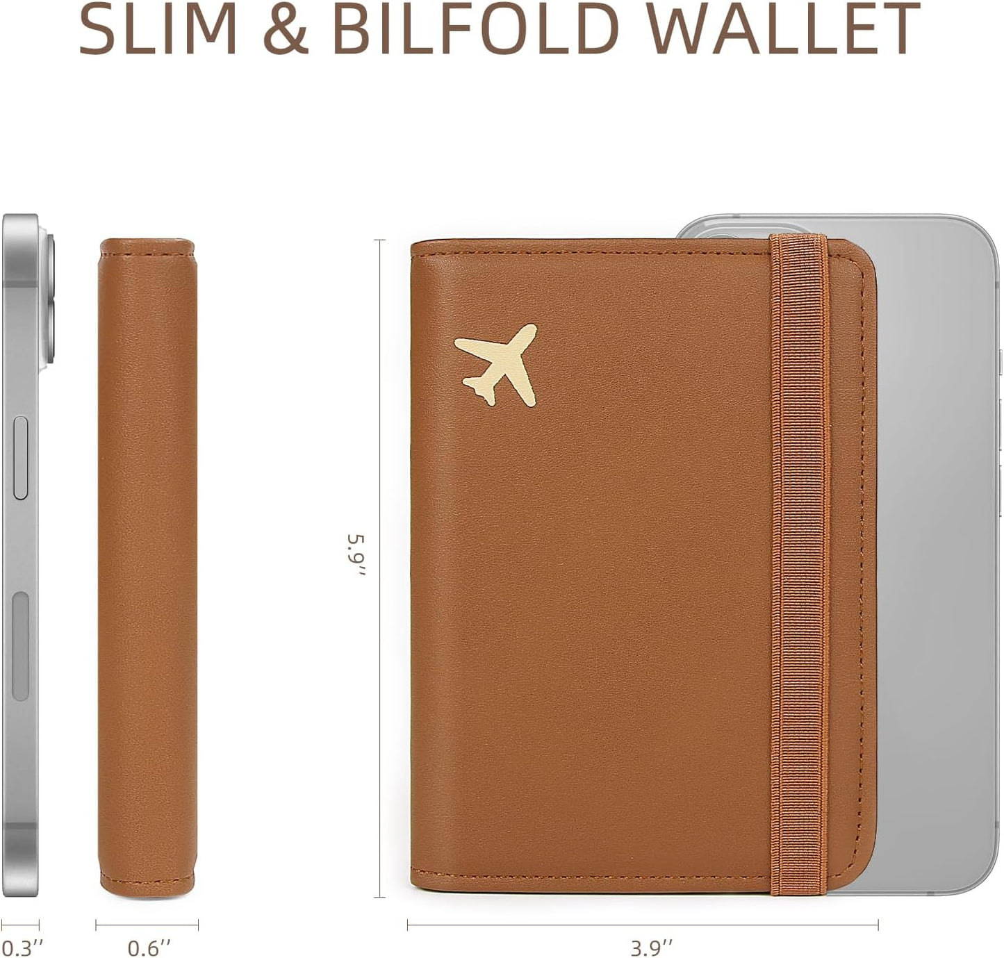 Passport Holder for Travel, Rfid Passport Cover Case, Passport Wallet Women Travel Essentials Accessories Document Organizer with Elastic Band, Brown