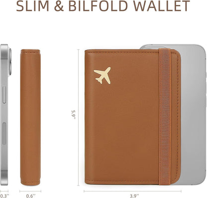 Passport Holder for Travel, Rfid Passport Cover Case, Passport Wallet Women Travel Essentials Accessories Document Organizer with Elastic Band, Brown