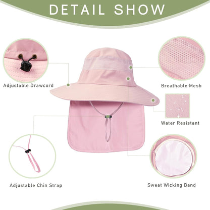 Fishing Hat Breathable Wide Brim Sun Hats with Neck Flap Bucket Hat Outdoor Safari Hat for Men Women UPF 50+ Sun Protection