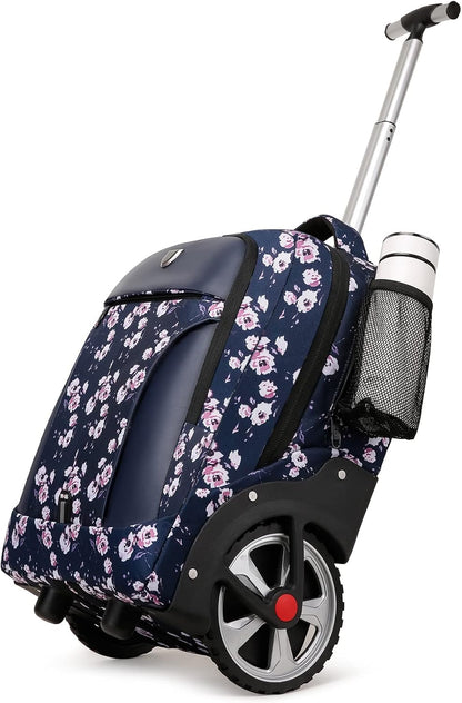 Rolling Backpack,Waterproof Backpack with Wheels for Business and Travel Commuter, Carry on Backpack with Laptop Compartment, Fit 17 Inch Laptop, Wheeled Backpack for Adults