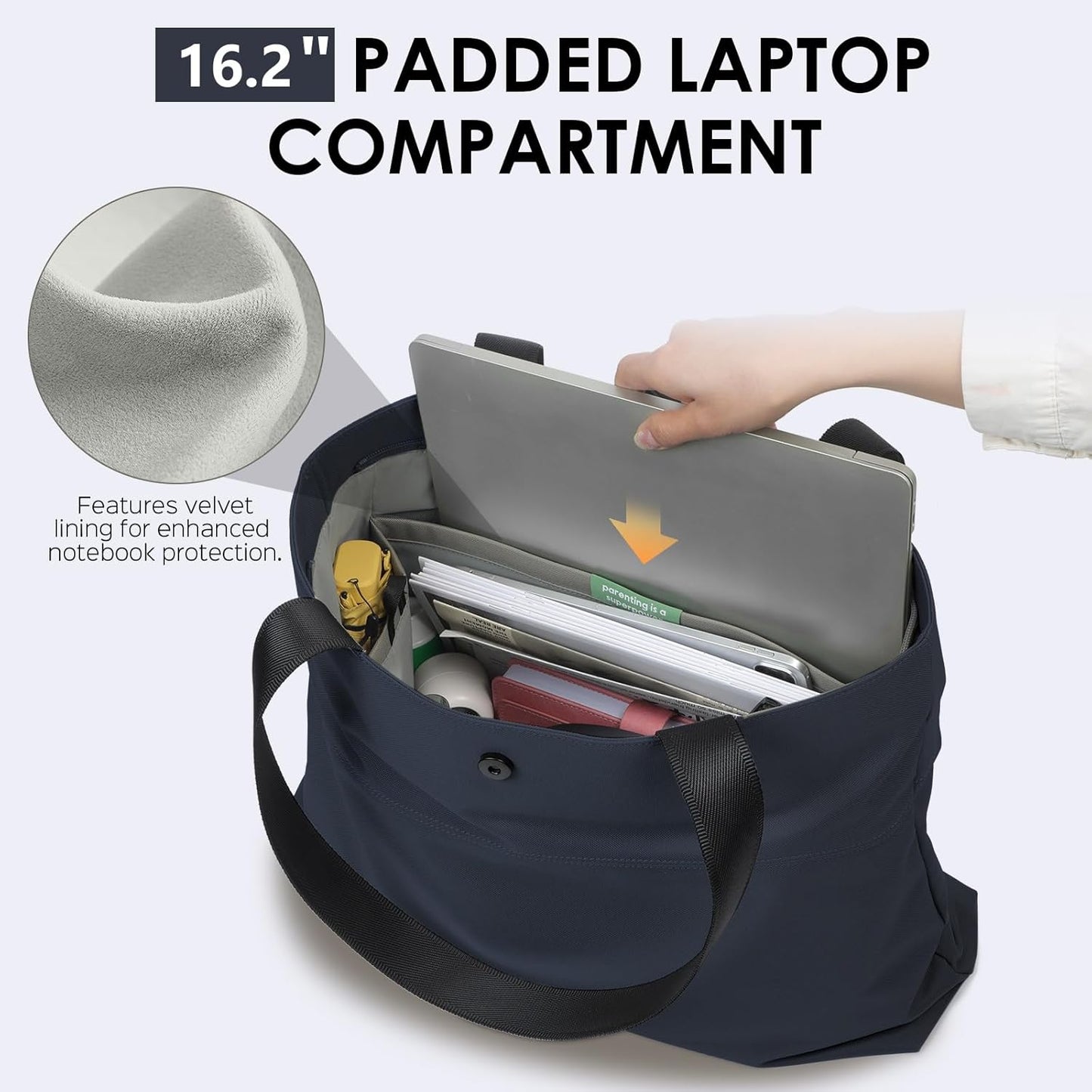 SIMTOP Tote Bag for Women with Magnetic Pocket Water Resistant Polyester 16.2" Laptop Compartment for Travel, Office, Daily