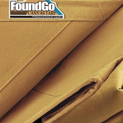 FoundGo 8x10ft Canvas Tarp 22 Mil Tarps 14 oz Canvas Tarpaulin Heavy Duty Cloth Water/UV Resistant Cover with Rustproof Grommets & Ropes for Cars,Roofs,Boats,Camps,Sunshades，Moisture Barrier -Tan