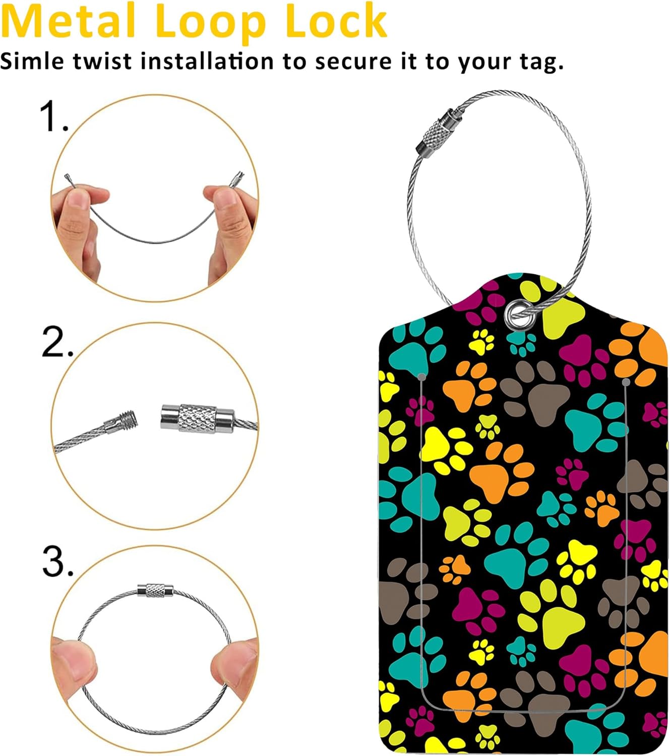 2 Pack Paw Pattern Luggage Tags for Suitcases,Paw Print Leather Baggage Suitcases Tag Name ID Label Privacy Cover Travel Bag Tags for Women Men Boys Girls