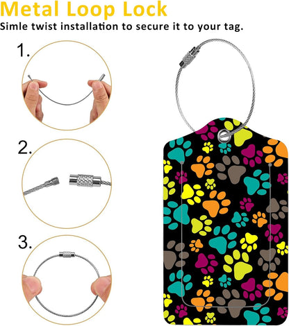 2 Pack Paw Pattern Luggage Tags for Suitcases,Paw Print Leather Baggage Suitcases Tag Name ID Label Privacy Cover Travel Bag Tags for Women Men Boys Girls