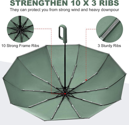 TradMall Travel Umbrella, 280T Fabric Windproof Automatic Portable Compact Folding Umbrellas for Rain with Reflective Stripe for Women and Men