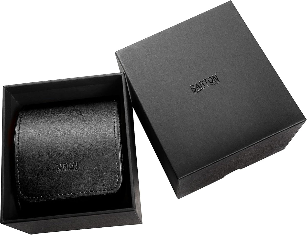 BARTON WATCH BANDS, Watch Roll - Black Recycled Leather Watch Travel Case & Watch Band Storage - 1 Watch Case