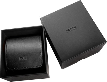 BARTON WATCH BANDS, Watch Roll - Black Recycled Leather Watch Travel Case & Watch Band Storage - 1 Watch Case