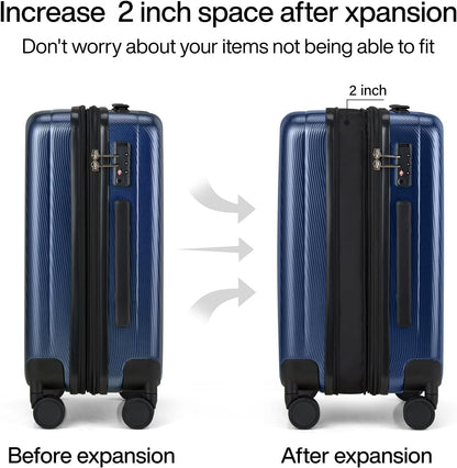 Hanke Expandable Hardshell Luggage Sets 3 piece Carry On Luggage with Wheels Suitcases Lightweight Checked Travel Luggage Rolling Large Suitcase Travel Luggage Bag Woman Men 20/24/29 Inch(Dark Blue)