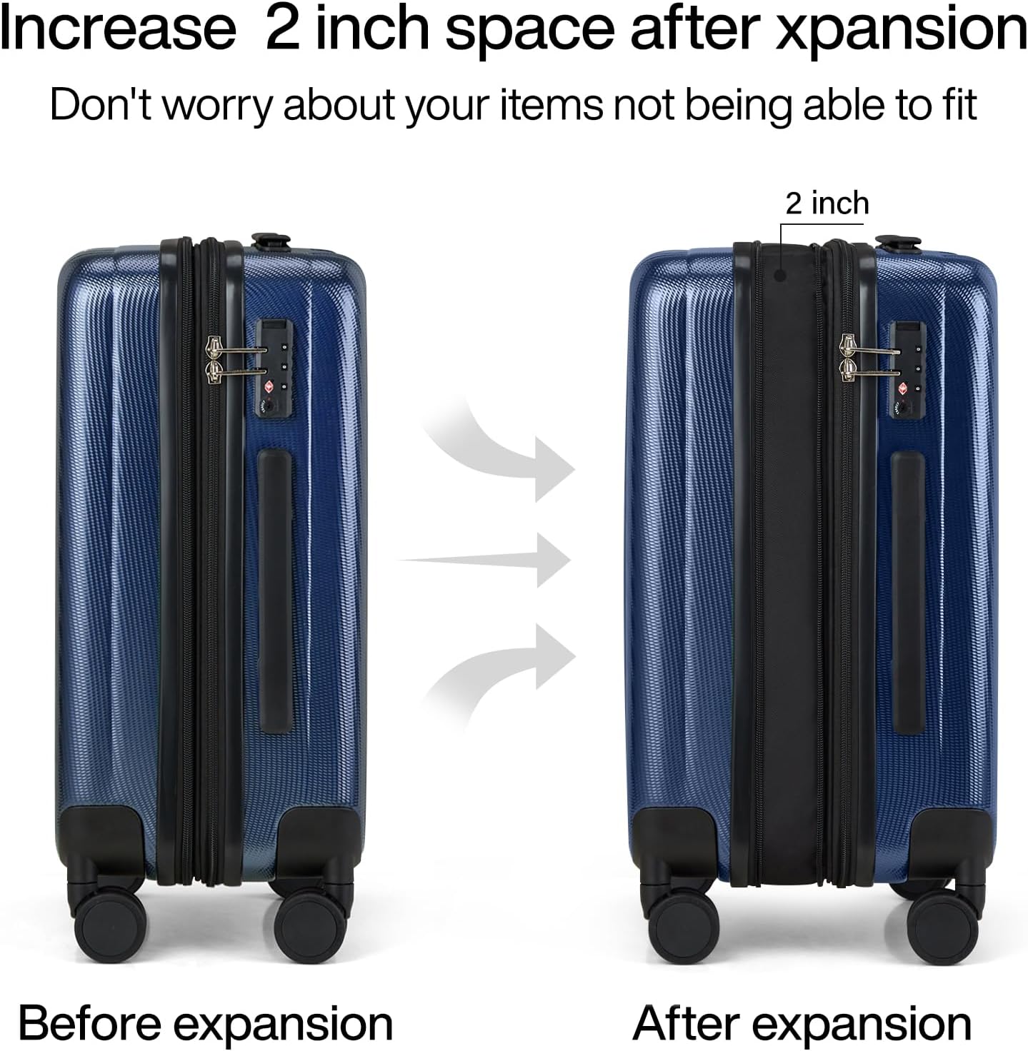 Hanke 20 Inch Expandable Carry on Luggage 22x14x9 Airline Approved Lightweight PC Hard Shell Suitcases with Wheels Travel Luggage Rolling Suitcase Travel Luggage Bag for Weekender(Dark Blue)