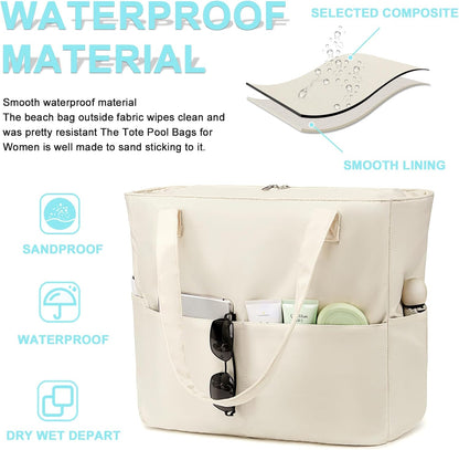 Waterproof Beach Tote Pool Bags for Women Ladies Extra Large Gym Tote Carry On Bag With Wet Compartment for Weekender Travel