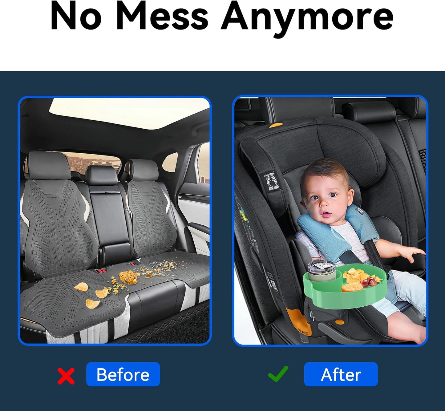 [2 Packs] Kids Car Seat Tray, Travel Tray with Cup Holder for Toddler Baby, Kids Car Seat Food Snack Organizer for Road Trip, Stroller snack Organizer Travel Must Haves (Light Green)