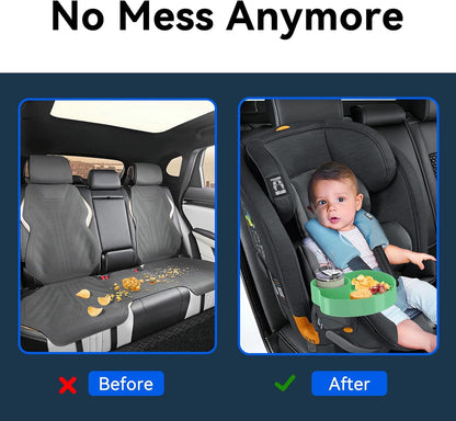 Kids Car Seat Tray, Travel Tray with Cup Holder for Toddler Baby, Kids Car Seat Food Snack Organizer for Road Trip, Stroller snack Organizer Travel Must Haves Toddler Must Haves (Light Green, 1 PCS)