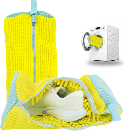 2PCS Shoe Washing Machine Bgs,Laundry Shoe Bags for Washer and Dryer, Reusable and Durable Zipper Sneaker Shoe Washing Bag, Tennis Shoe Cleaning Bag for All Shoe Types (Yellow)