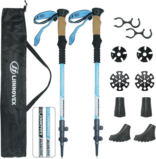 Trekking Poles - Lightweight, Collapsible, Adjustable Hiking Poles with Quick Flip Lock, 7075 Aluminum, Natural Cork Grip, Anti Shock Walking Sticks for All Terrain, Men and Women, 2 Pack