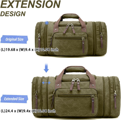 Felipe Varela Green 40L Canvas Duffel Bag for Men, Expandable Travel Gym Overnight Carry On Bag