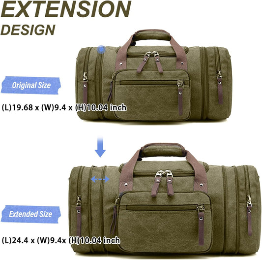 Felipe Varela Green 40L Canvas Duffel Bag for Men, Expandable Travel Gym Overnight Carry On Bag