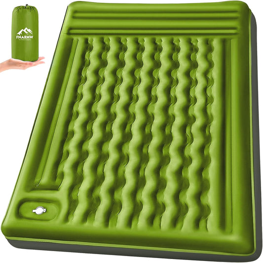 Double Sleeping Pad Camping, Self Inflating 6'' Extra-Thick 2 Person Pillow Built-in Foot Pump Waterproof Inflatable Sleeping Mat Backpacking, Tent, Hiking, Portable Camping Pad (Yellow Grey)