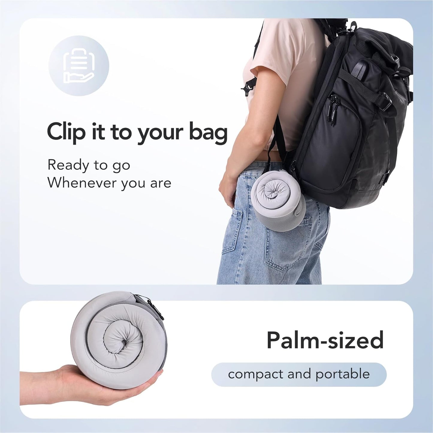 Travel Pillow, 100% Pure Memory Foam Travel Neck Pillow Airplane Neck Support Ergonomic Design for Traveling Suitable for Airplanes,Offices and Cars-Cooling Silk Light Grey Cover