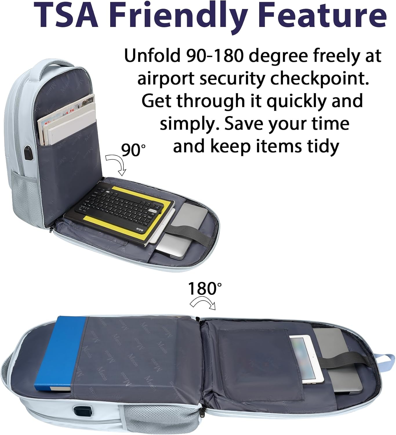 MATEIN College Backpack Women, 17 Inch Large Capacity School Laptop Bookbag with USB Port for Teachers, Water Resistant Nursing Work Computer Backpack, Multiple Pockets Travel Daypack, Haze Blue