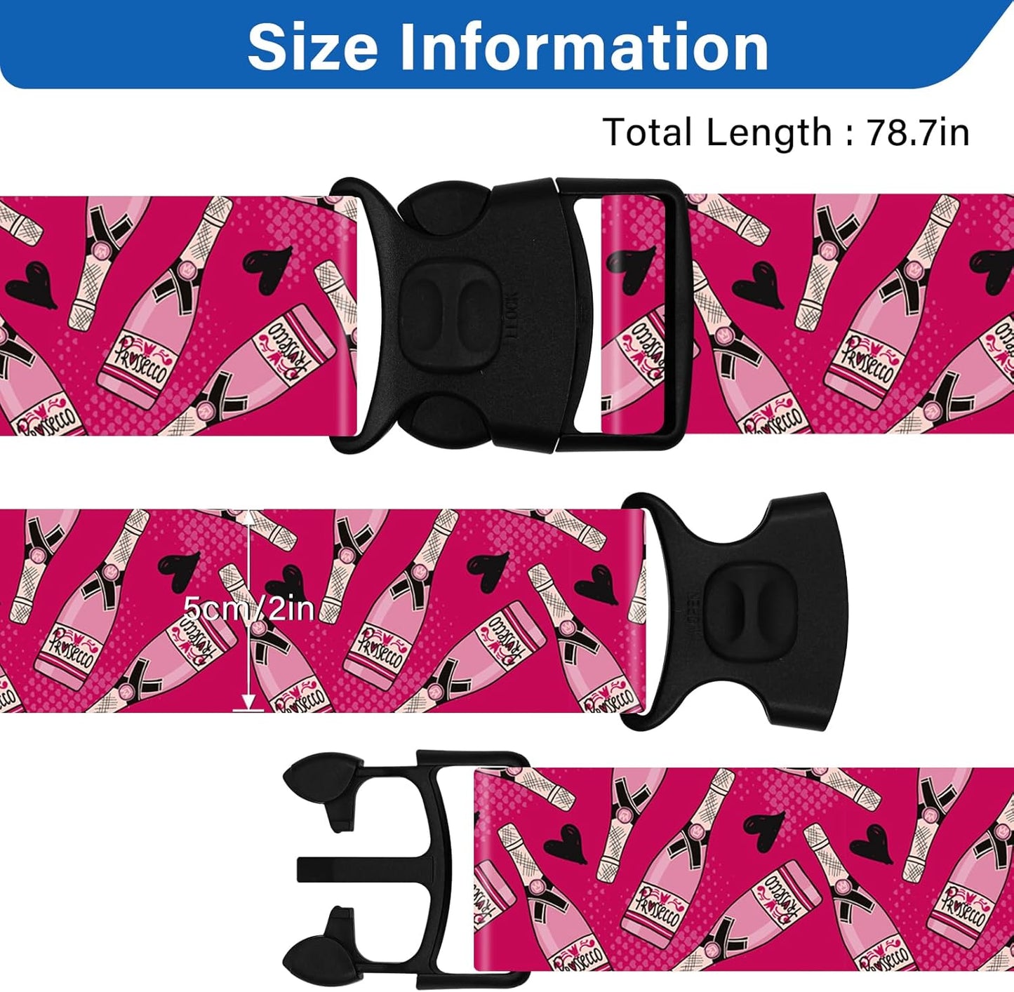 2 Pack Luggage Straps for Suitcases, Adjustable Travel Belt with Double Lock and Quick Release Buckle, Heavy Duty Nylon Bag Packing Strap, Bright Identifiers Business Travel Accessories-Pink Bottles