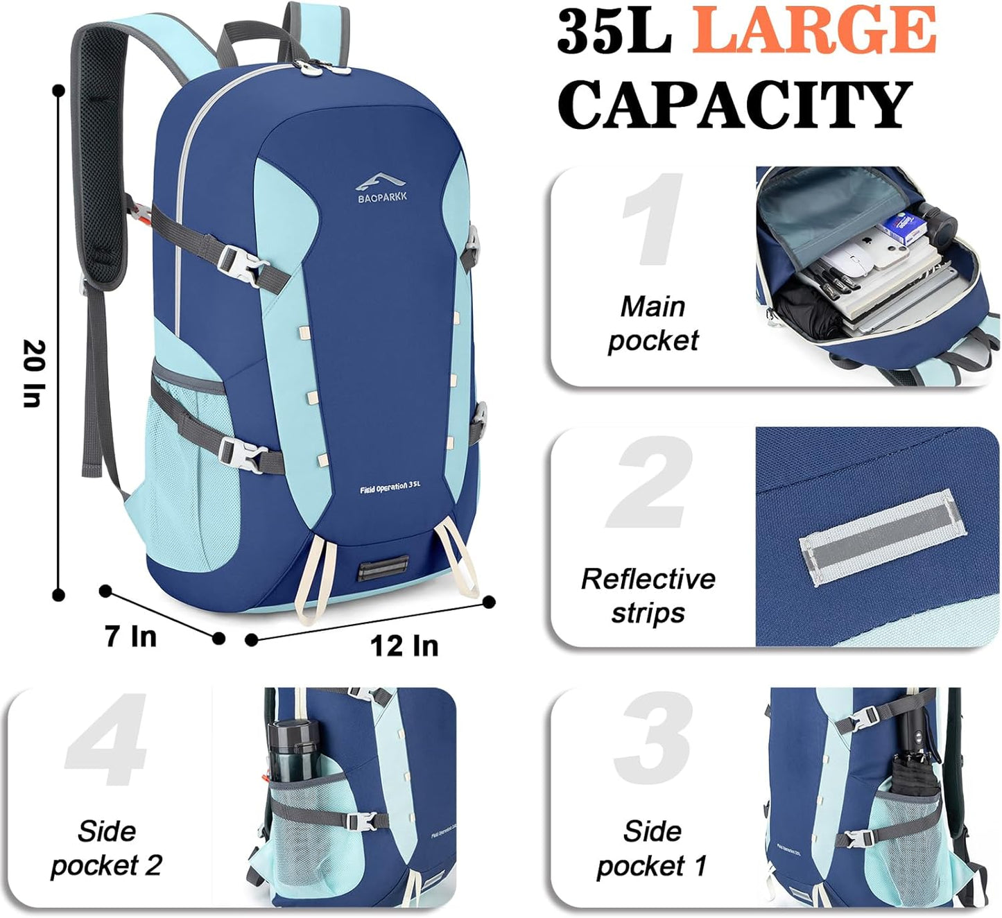 Hiking Backpack,Large 35L Travel Backpacks for Men Women,Water Resistant Ultra Lightweight Foldable Packable Camping Daypack for Outdoor Sports