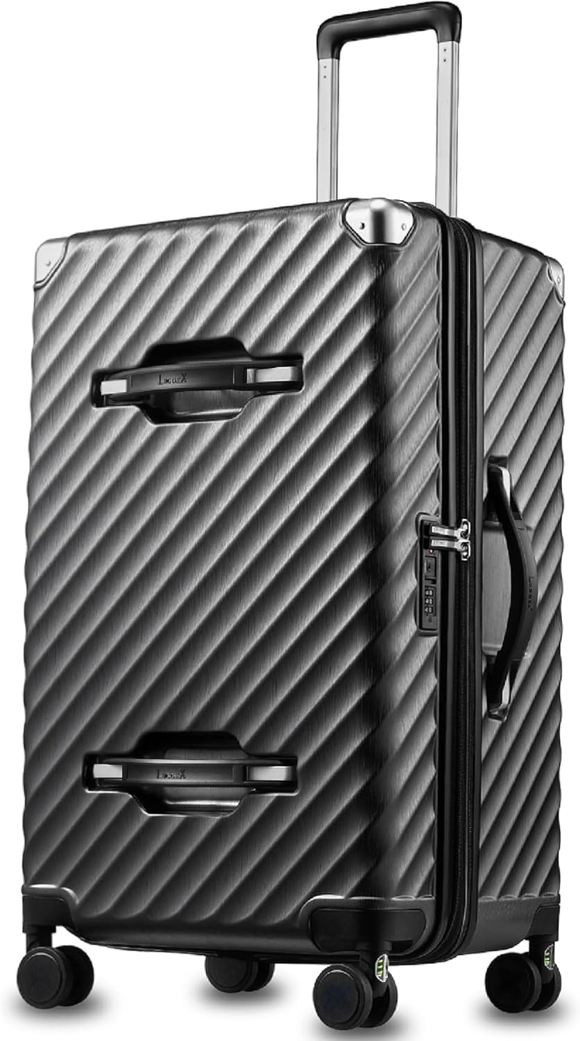 Trunk Luggage, Expandable PC Hard Shell Large Checked 28 Inch Suitcase with Shock - Absorbing Wheels & TSA Lock, Charcoal Metallic, 91L - 105L
