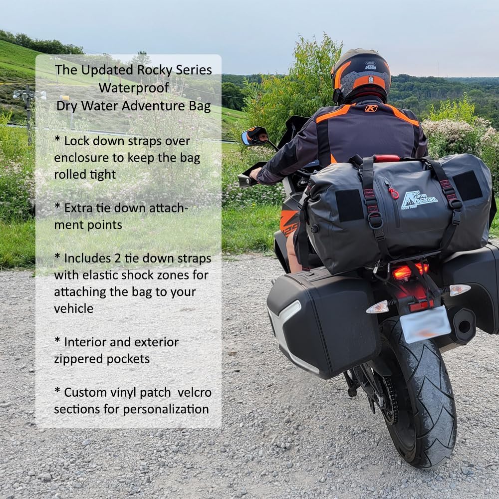 Motorcycle Waterproof Duffel Bag With Tie Down Straps, Marine Grade (120 Liter/31.7 Gallon, Rocky Series, Black)