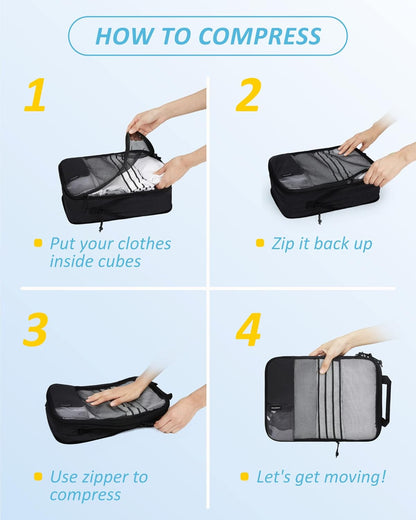 BAGSMART 6 Set Compression Packing Cubes - Lightweight Travel Essentials, Durable Luggage Organizer