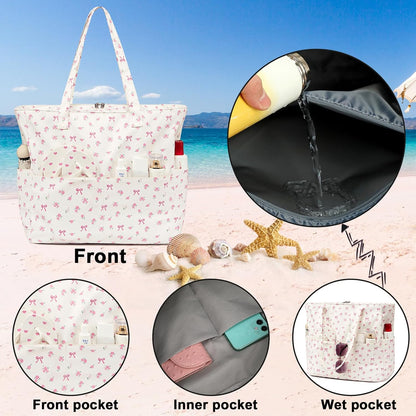 Beach Pool Bags Tote for Women Ladies Large Gym Tote Carry On Bag With Wet Compartment for Weekender Travel Waterproof