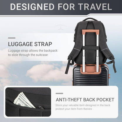 48L Expandable Laptop Backpack, Anti-thief Travel Backpack with USB Charging Port, Airline Approved Business Waterproof Carry on Luggage, Fits 17.3" Laptop for Men Women