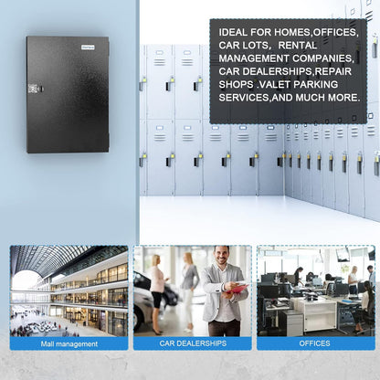 32 Key Cabinet Organizer, Lock Box, Security Storage for Valets, Hotels, Car and House Keys, Key Keeper Box - Black