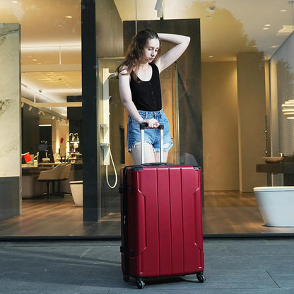 Merax 24 Inch Expandable Checked Luggage, Hardshell ABS Medium Suitcase with Spinner Wheels, TSA Lock, Lightweight Durable Travel Suitcase for Men Women(Red)