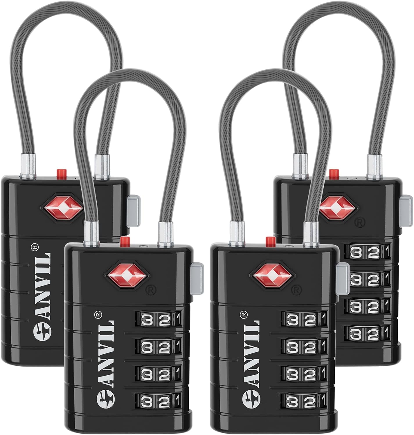 ANVIL 4 Digit Luggage Locks, TSA Locks for Luggage, Advanced TSA008 core, Alert Indicator for Your Travel Lock, Suitcase Lock. (4, Black)