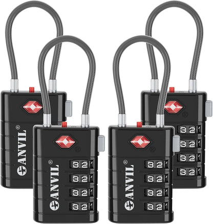 ANVIL 4 Digit Luggage Locks, TSA Locks for Luggage, Advanced TSA008 core, Alert Indicator for Your Travel Lock, Suitcase Lock. (4, Black)