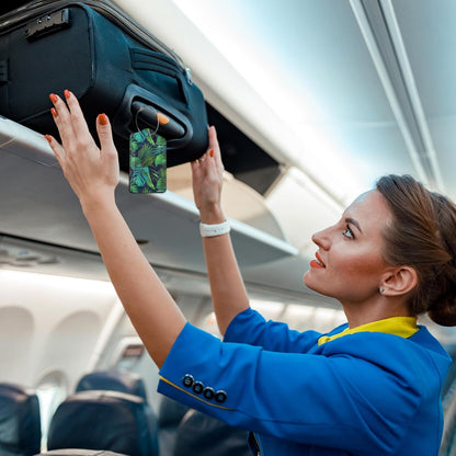 Summer Luggage Tag for Suitcase,Green Palm Leaves Tropical Plants Unique Travel Tags with Privacy Cover ID Label & Stainless Steel Loop for Men Women