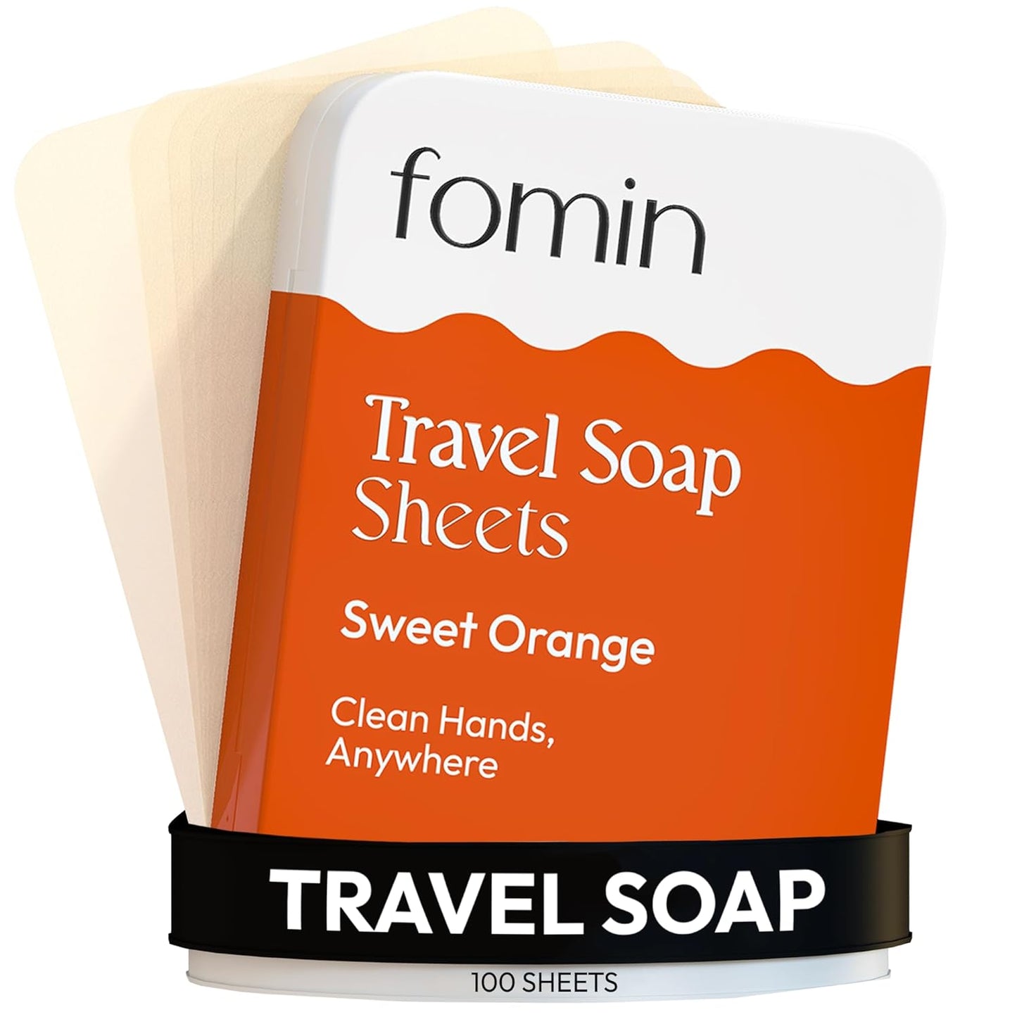 FOMIN - Antibacterial Paper Soap Sheets Tin for Traveling - (100 Sheets) Orange Portable Travel Hand Soap Sheets, Dissolvable Mini Camping Hand Soap for Hand Washing