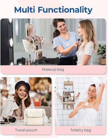 BAGSMART Makeup Bag for Women with Hanging Hook, Large Portable Capacity Water-resistant Organizer Travel Case for Toiletries and Cosmetics, Pink